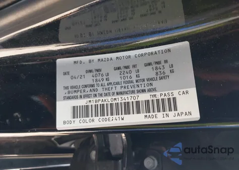 2021 Mazda Mazda3 Select z USA, uszkodzony, nr VIN JM1BPAKL0M1341707